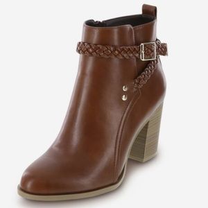 Dark Cognac Block Heeled Bootie